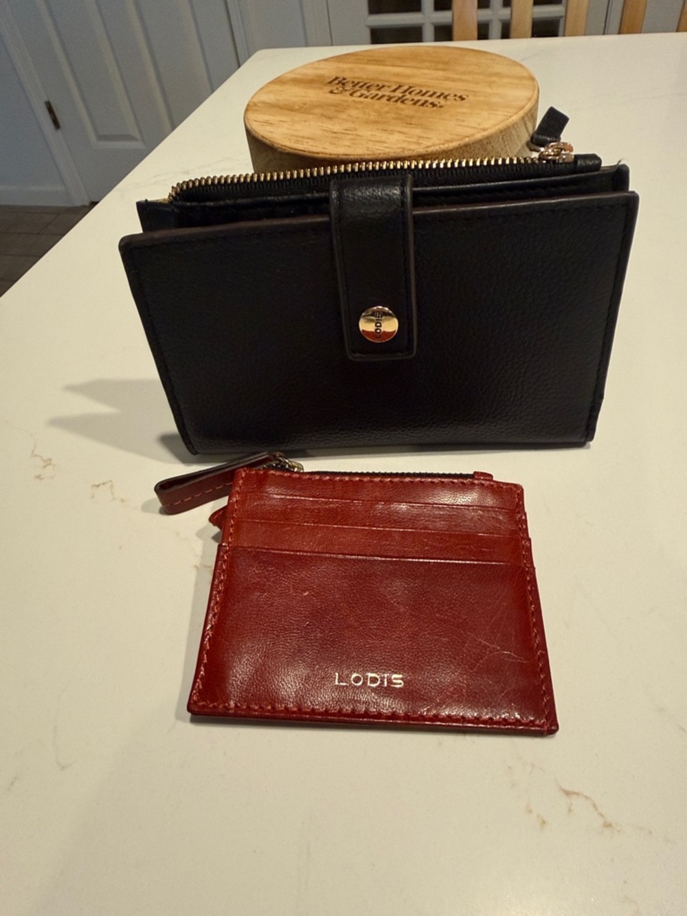 Lodis Red Leather Card Pocket with Black Leather Zip Wallet Bundle